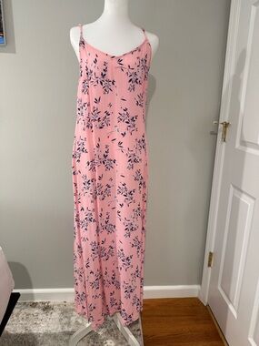 Style & Co. Women’s Pink Floral Slip Maxi Dress with Navy Accents